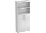 Regalschrank TARA, 5 Ordnerhöhen, 3 Fachböden, Türen oben/unten, B 800 x T 346 x H 1880 mm, lichtgrau