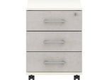 Rollcontainer 333 TEMPIO, aus Holz, 3 Schubkästen (1 mit Schloss), B 430 x T 500 x H 550 mm, weiss/Beton