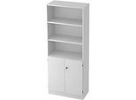 Regalschrank, B 800 x T 420 x H 2004 mm, 5 OH, 5 Böden, 2 Türen, abschliessbar, lichtgrau