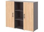 Home Office Sideboard TEMPIO, aus Holz, 2 Türen, 1 Regal, 3 OH, B 1200 x T 340 x H 1070 mm, anthrazit/ Hickory Eiche