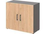 Home Office Aktenschrank TEMPIO, aus Holz, 2 Türen, 2 OH, B 800 x T 340 x H 720 mm, anthrazit/Hickory Eiche