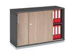 Schäfer Shop Genius Schiebetürenschrank TETRIS WOOD, 2 OH, inkl. Stahlsockel, B 1200 x T 421 x H 800 mm, graphit/Eiche
