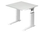 Schreibtisch TARVIS, C-Fuss, Quadrat, B 800 mm, Gestell weiss, höhenverstellbar, lichtgrau