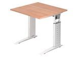 Schreibtisch TARVIS, C-Fuss, Quadrat, B 800 mm, Gestell weiss, höhenverstellbar, Nussbaum
