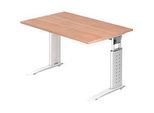 Schreibtisch TARVIS, C-Fuss, Quadrat, B 1200 mm, Gestell weiss, höhenverstellbar, Nussbaum
