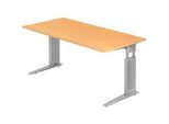 Schreibtisch TARVIS, C-Fuss, Rechteck, B 1600 mm, Gestell silber, höhenverstellbar, Buche-Dekor