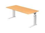 Schreibtisch TARVIS, C-Fuss, Quadrat, B 1800 mm, Gestell weiss, höhenverstellbar, Buche-Dekor