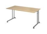 Schreibtisch Breno, manuelle Höheneinstellung, horizontaler Kabelkanal, B 1600 x T 800 x H 680-820 mm, Spanplatte & Stahl, Eiche/Silber