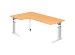 Eckschreibtisch TARVIS, B 2000 x T 1200/800 x H 680-860 mm, Gestell weiss, Buche-Dekor