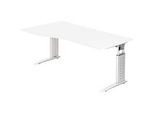 Schreibtisch TARVIS, Freiform, B 1800 x T 800/1000 x H 680-820 mm, Gestell weiss, weiss