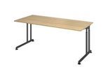 Schreibtisch Breno, manuelle Höheneinstellung, horizontaler Kabelkanal, B 1800 x T 800 x H 680-820 mm, Spanplatte & Stahl, Eiche/Graphit