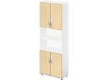 Schäfer Shop Select Kombischrank LOGIN, oben und unten 2 Ordnerhöhen mit Tür, Mitte Regal, B 800 x T 420 x H 2196 mm, weiss/Ahorn Dekor