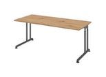 Schreibtisch Breno, manuelle Höheneinstellung, horizontaler Kabelkanal, B 1800 x T 800 x H 680-820 mm, Spanplatte & Stahl, Asteiche/Graphit