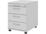 Rollcontainer 1233 Breno, 3 Schübe & 1 Utensilienauszug, abschliessbar, B 428 x T 580 x H 590 mm, lichtgrau