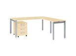 Schäfer Shop Select Komplettset LOGIN, 4-Fuss Schreibtisch 1800 mm, 4-Fuss Anbautisch, Rollcontainer, Ahorn Dekor