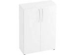 Schrank TARA, 3 Ordnerhöhen, B 800 x T 330 x H 1144 mm, Flügeltüren, 2 Fachböden, stapelbar, weiss