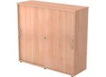 Schiebetürenschrank TARA, 3 Ordnerhöhen, B 1200 x T 400 x H 1180 mm, abschliess- & stapelbar, Nussbaum-Dekor