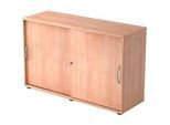 Schiebetürenschrank TARA, 2 Ordnerhöhen, B 1200 x T 400 x H 748 mm, abschliess- & stapelbar, Nussbaum-Dekor