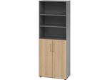 Kombischrank Breno, 6OH, Schrank- und Regalelement, abschliessbar, B 800 x T 420 x H 2156 mm, Spanplatte, graphit/Eiche