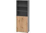 Kombischrank Breno, 6OH, Schrank- und Regalelement, abschliessbar, B 800 x T 420 x H 2156 mm, Spanplatte, graphit/Asteiche