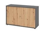 Schiebetürschrank Breno, abschliessbar, Spanplatte, melaminharzbeschichtet, B 1200 x T 400 x H 748 mm, 2 Ordnerhöhen, Graphit/Asteiche