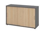 Schiebetürschrank Breno, abschliessbar, Spanplatte, melaminharzbeschichtet, B 1200 x T 400 x H 748 mm, 2 Ordnerhöhen, Graphit/Eiche