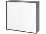 Schiebetürschrank Breno, abschliessbar, Spanplatte, melaminharzbeschichtet, B 1200 x T 400 x H 1100 mm, 3 Ordnerhöhen, graphit/weiss