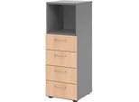 Schubladenschrank Breno, 4 Schübe, 1 Fach, Metallgriffe, B 400 x T 420 x H 1100 mm, graphit/Eiche