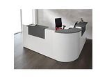 Winkeltheke Come-In, rund, L 2125 x B 2525 mm, weiss, 3 Ablagen in Graphit, Eckelement weiss