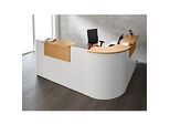 Winkeltheke Come-In, rund, L 2125 x B 2525 mm, weiss, 3 Ablagen in Buche-Dekor, Eckelement weiss