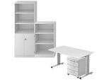 Komplettangebot Schreibtisch/Container/Regalschrank/Regal ULM, lichtgrau