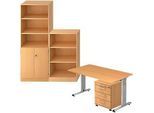 Komplettangebot Schreibtisch/Container/Regalschrank/Regal ULM, Buche-Dekor