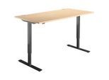 Schäfer Shop Select Schreibtisch START UP, elektrisch höhenverstellbar, Rechteck, T-Fuss, B 1600 x T 800 x H 705-1205 mm, Ahorn/schwarz