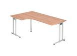 Winkelschreibtisch 90° JENA, C-Fuss, links montierbar, B 2000 mm, Nussbaum-Dekor