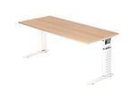 Schreibtisch TARVIS, C-Fuss, Quadrat, B 1800 mm, Gestell weiss, höhenverstellbar, Eiche-Dekor