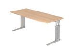 Schreibtisch TARVIS, C-Fuss, Rechteck, B 1800 mm, Gestell silber, höhenverstellbar, Eiche-Dekor