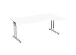 Schreibtisch mit Ansatz PALENQUE, C-Fuss, Freiform, Ansatz rechts, B 1800 x T 800/1000 x H 720 mm, weiss