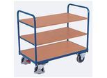 Etagenwagen, Stahl/MDF-Platte, Enzianblau/Buche-Dekor, 3 Etagen, 1000 x 700 mm, EasySTOP, bis 250 kg