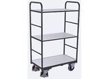 ESD-Etagenwagen, Stahl/Spanplatte, Graphitgrau/ Lichtgrau, 3 Etagen, 1000 x 600 mm, EasySTOP, bis 250 kg