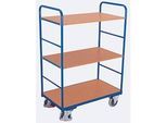 Etagenwagen, Stahl/MDF-Platte, Enzianblau/Buche-Dekor, 3 Etagen, 1000 x 700 mm, EasySTOP, bis 250 kg