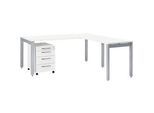 Schäfer Shop Select Komplettset LOGIN, 4-Fuss Schreibtisch 1800 mm, 4-Fuss Anbautisch, Rollcontainer, weiss