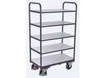 ESD-Etagenwagen, Stahl/Spanplatte, Graphitgrau/ Lichtgrau, 5 Etagen, 850 x 500 mm, EasySTOP, bis 250 kg