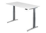 Schreibtisch TOPAS LINE, elektrisch höhenverstellbar, C-Fuss, B 1600 x T 800 x H 650-1300 mm, weiss/graphit + Memoryschalter, Kabelkanal