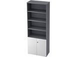 Regalschrank TOPAS LINE, 4 OH Regal/2 OH Türen, graphit/weiss