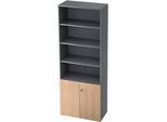 Regalschrank TOPAS LINE, 4 OH Regal/2 OH Türen, graphit/Eiche