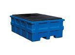 IBC-Station, Volumen 1000 l, bis 2000 kg, unterfahrbar, mit PE-Gitterrost, Polyethylen, blau, B 1980 x T 1370 x H 720 mm