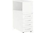 Schäfer Shop Select Anstellcontainer LOGIN, mit Aufsatzregal, 4 Schübe, B 409 x T 800 x H 1120 mm, Holz, abschliessbar, weiss/weiss