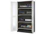 Chemikalienschrank, Flügeltür m. Glasauschnitt, 4 Auszugswannen, 1055x520x1950 mm, reinweiss