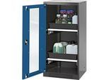 Chemikalienschrank, Flügeltür und Glasausschnitt, 2 Auszüge, H 1105 mm, enzianblau