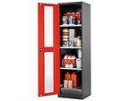 Chemikalienschrank, Flügeltür und Glasausschnitt, 3 Böden, H 1950 mm, verkehrsrot